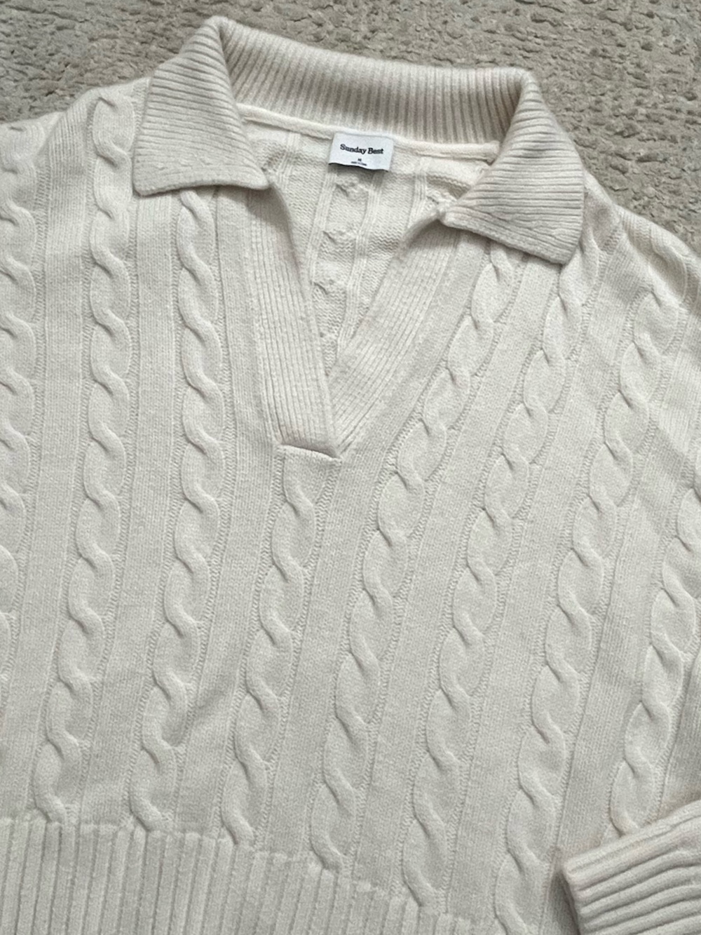 Sunday Best Merino Wool Organic Cotton Blend Knit Chunky Sweater Polo